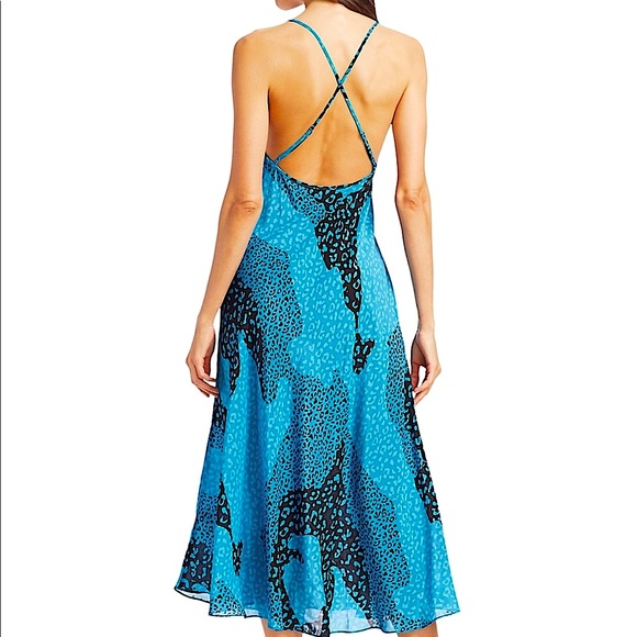 Rixo Sylvie Turquoise Blue Leopard Print Silk Midi Slip Dress Size XS NWT - Picture 2 of 14